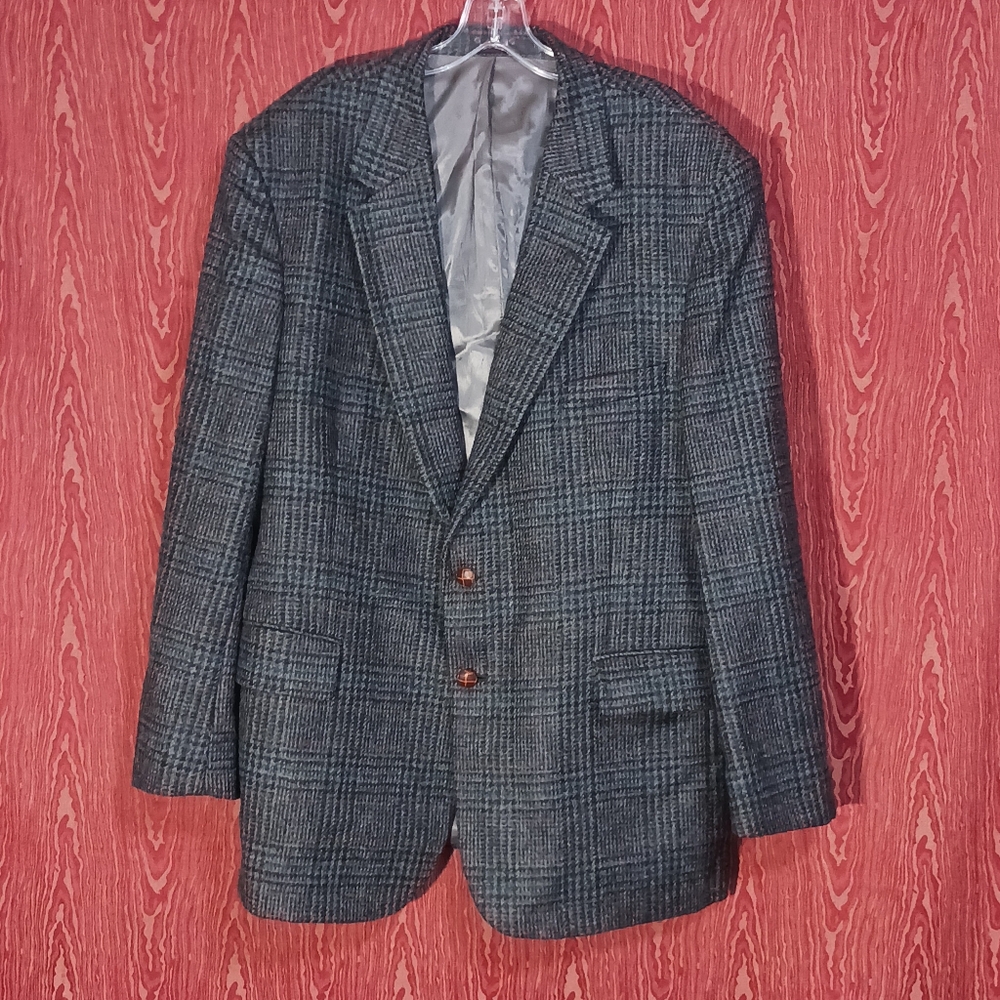 ENGLISH MANOR 2 Button Long Sleeve 100% Pure Wool Gray Blazer Men's 44R